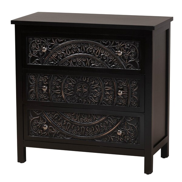 Baxton Studio Yelena Classic and Traditional Black Finished Wood 3-Drawer Storage Cabinet - 236-13337-ZORO