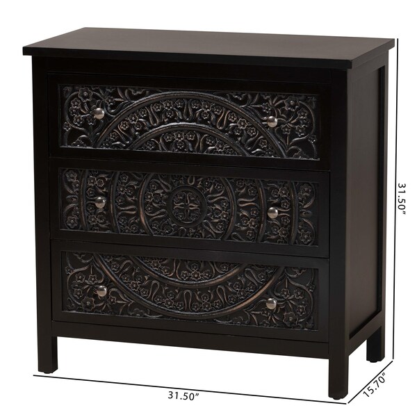 Baxton Studio Yelena Classic and Traditional Black Finished Wood 3-Drawer Storage Cabinet - 236-13337-ZORO