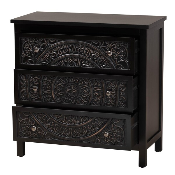 Baxton Studio Yelena Classic and Traditional Black Finished Wood 3-Drawer Storage Cabinet - 236-13337-ZORO