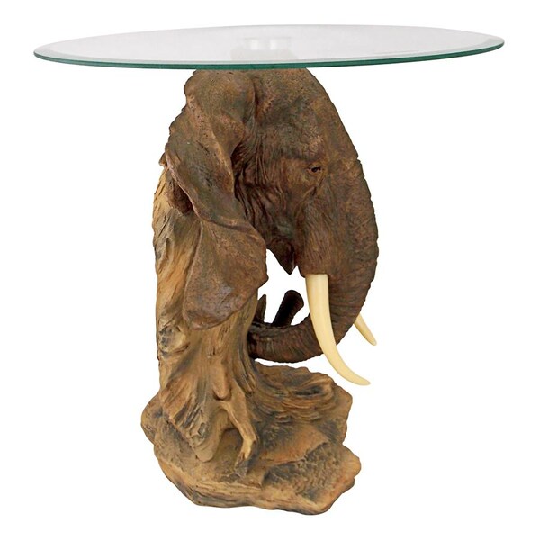 Design Toscano Lord Earl Houghton's Trophy Elephant Glass-Topped Table - KY86485