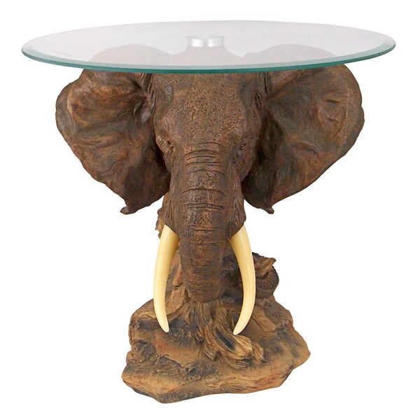 Design Toscano Lord Earl Houghton's Trophy Elephant Glass-Topped Table - KY86485