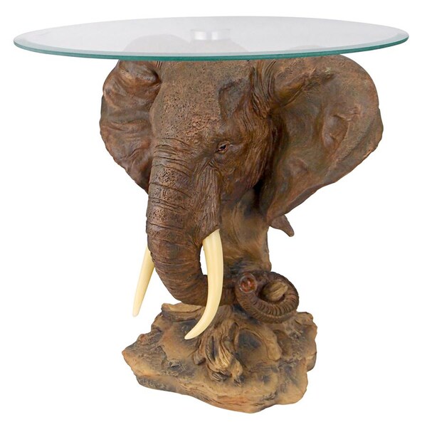 Design Toscano Lord Earl Houghton's Trophy Elephant Glass-Topped Table - KY86485