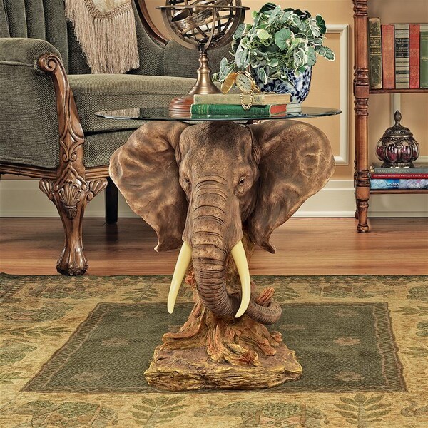 Design Toscano Lord Earl Houghton's Trophy Elephant Glass-Topped Table - KY86485