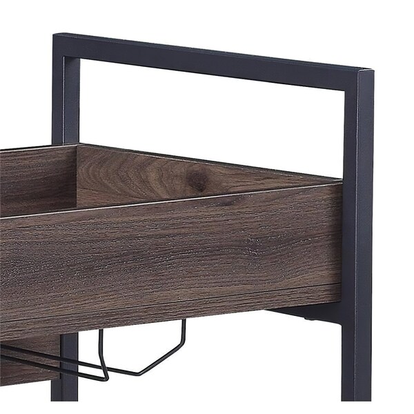Acme Wooden Serving Cart with 2 Shelves in Walnut and Black - ER-0167WL