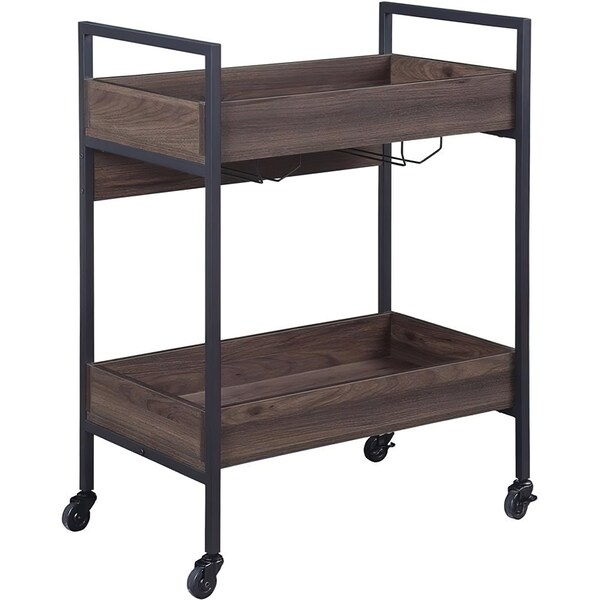Acme Wooden Serving Cart with 2 Shelves in Walnut and Black - ER-0167WL