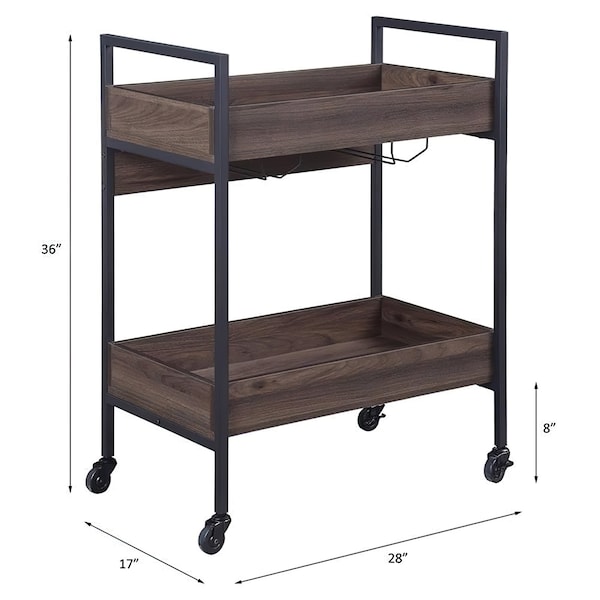 Acme Wooden Serving Cart with 2 Shelves in Walnut and Black - ER-0167WL