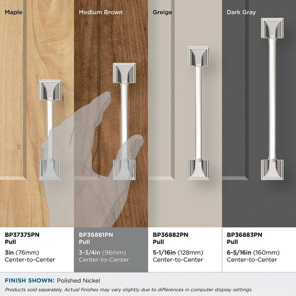 Amerock Exceed 3-3/4 inch 96mm Center-to-Center Polished Nickel Cabinet Pull - BP36881PN