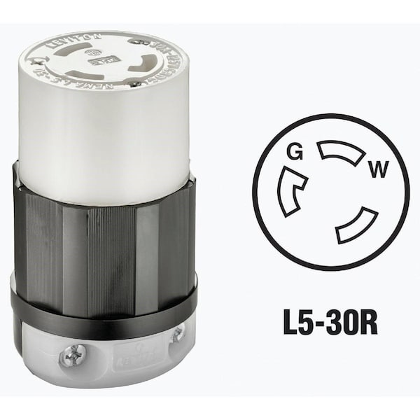 Leviton 30A 125V 3-Wire 2-Pole Industrial Grade Locking Cord Connector - 121-02613-0PB