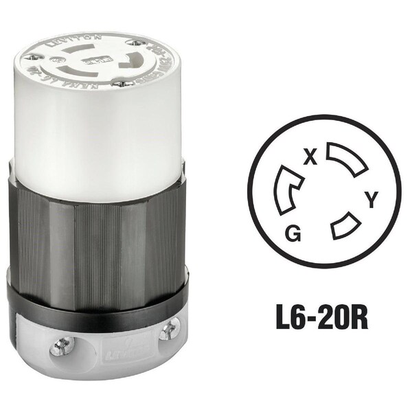 Leviton 20A 250V 3-Wire 2-Pole Industrial Grade Locking Cord Connector - 121-02323-0PB