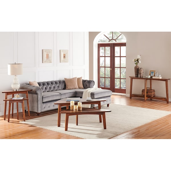 Alaterre Furniture Monterey 40"L Triangular Set of Two Mid-Century Modern Nesting Tables, Warm Chestnut - ANMT1170N