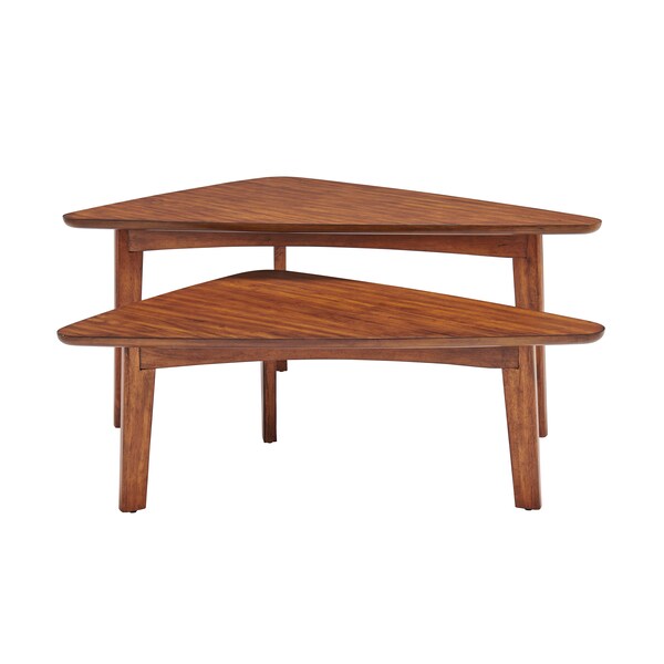 Alaterre Furniture Monterey 40"L Triangular Set of Two Mid-Century Modern Nesting Tables, Warm Chestnut - ANMT1170N