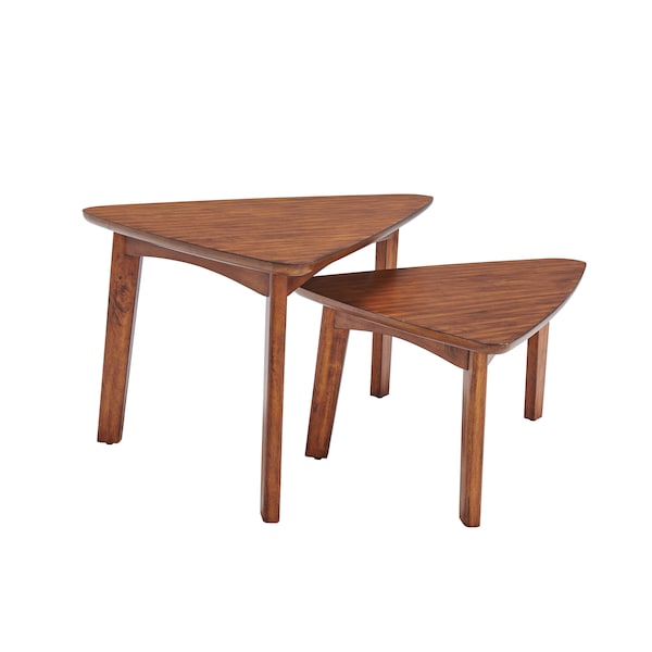 Alaterre Furniture Monterey 40"L Triangular Set of Two Mid-Century Modern Nesting Tables, Warm Chestnut - ANMT1170N