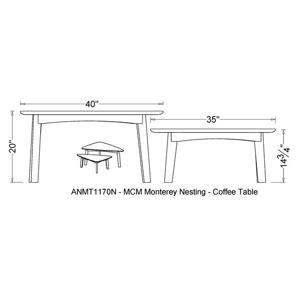 Alaterre Furniture Monterey 40"L Triangular Set of Two Mid-Century Modern Nesting Tables, Warm Chestnut - ANMT1170N