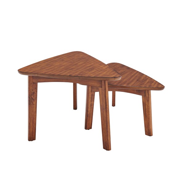 Alaterre Furniture Monterey 40"L Triangular Set of Two Mid-Century Modern Nesting Tables, Warm Chestnut - ANMT1170N