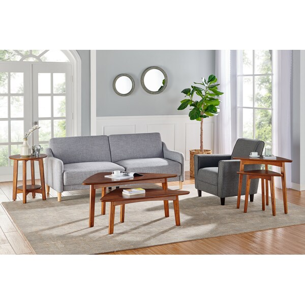 Alaterre Furniture Monterey 40"L Triangular Set of Two Mid-Century Modern Nesting Tables, Warm Chestnut - ANMT1170N