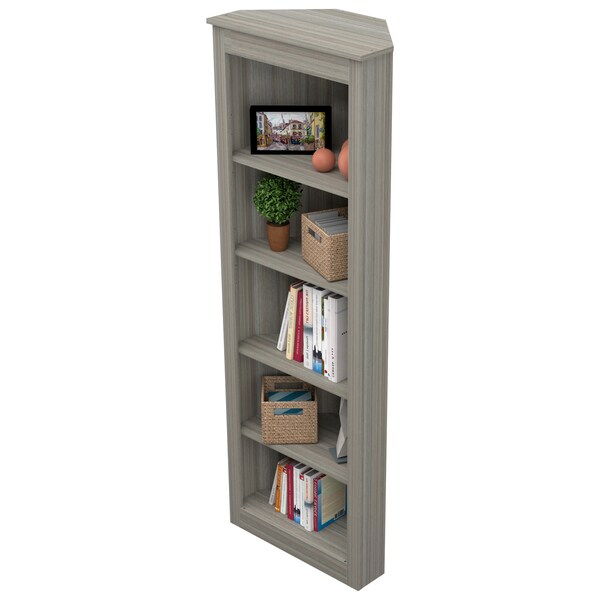 Inval Corner Bookshelf Wall Unit 70.9 in. H 5-shelf in Smoke Oak - BE-12804