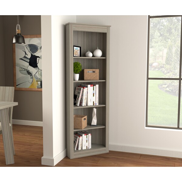 Inval Corner Bookshelf Wall Unit 70.9 in. H 5-shelf in Smoke Oak - BE-12804