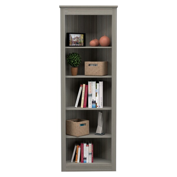 Inval Corner Bookshelf Wall Unit 70.9 in. H 5-shelf in Smoke Oak - BE-12804