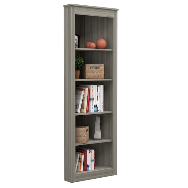 Inval Corner Bookshelf Wall Unit 70.9 in. H 5-shelf in Smoke Oak - BE-12804