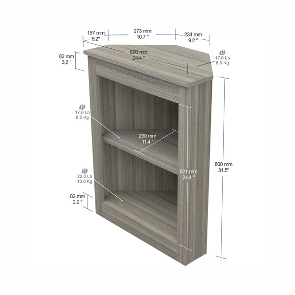 Inval Corner Bookshelf Wall Unit 31.8 in. H  2-shelf in Smoke Oak - BE-12604
