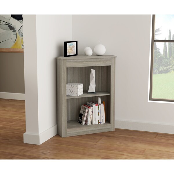 Inval Corner Bookshelf Wall Unit 31.8 in. H  2-shelf in Smoke Oak - BE-12604