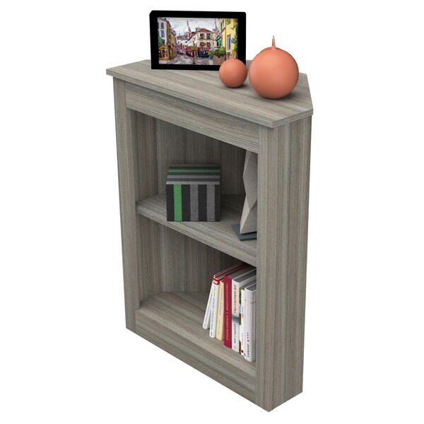 Inval Corner Bookshelf Wall Unit 31.8 in. H  2-shelf in Smoke Oak - BE-12604