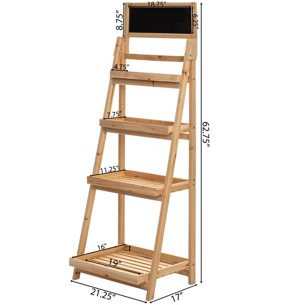 Vintiquewise Decorative Wooden 4-Tier Chalkboard Ladder Shelf, Slim Narrow Ladder Shelves Bookcase, Natural - QI004598