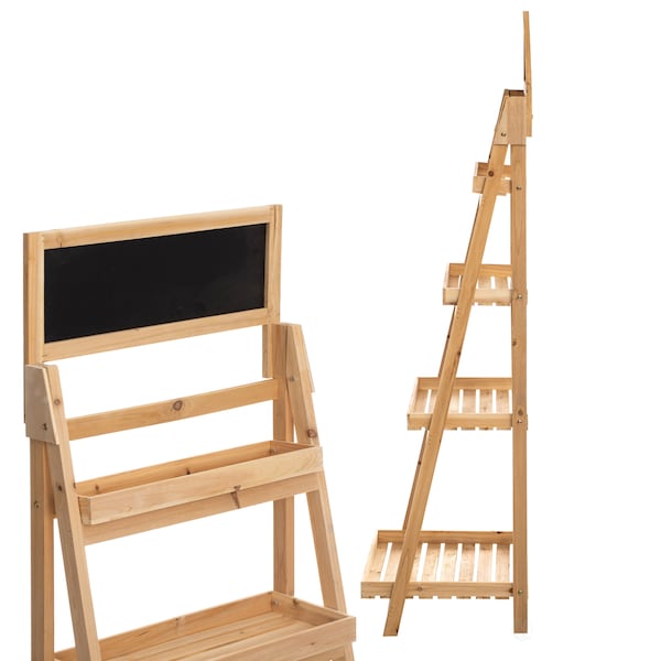 Vintiquewise Decorative Wooden 4-Tier Chalkboard Ladder Shelf, Slim Narrow Ladder Shelves Bookcase, Natural - QI004598