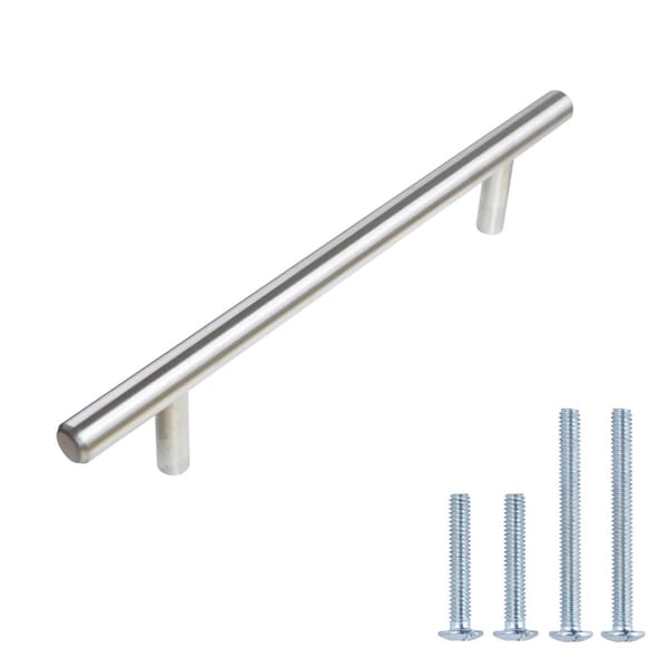South Main Hardware 5 in. (127 mm) Stainless Steel Slim-Style Modern Euro Bar Cabinet Pull (10PK) - SH605-SS-10