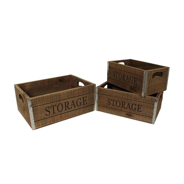 Cheungs Rattan 3 Wooden Storage Accent Crate Set - 4743-3