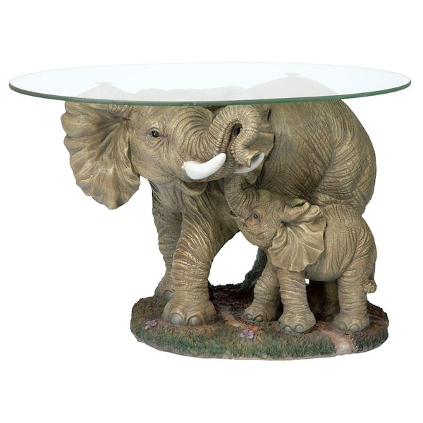 Design Toscano Elephant's Majesty Glass-Topped Cocktail Table - EU30543