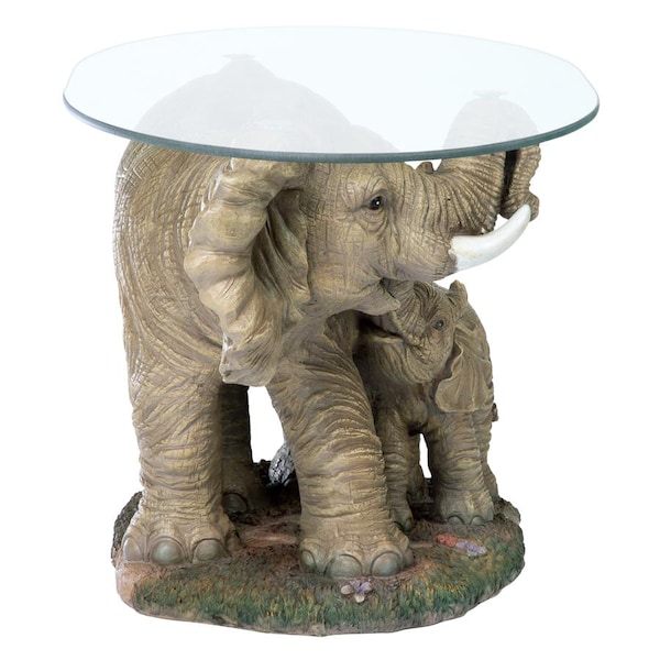 Design Toscano Elephant's Majesty Glass-Topped Cocktail Table - EU30543