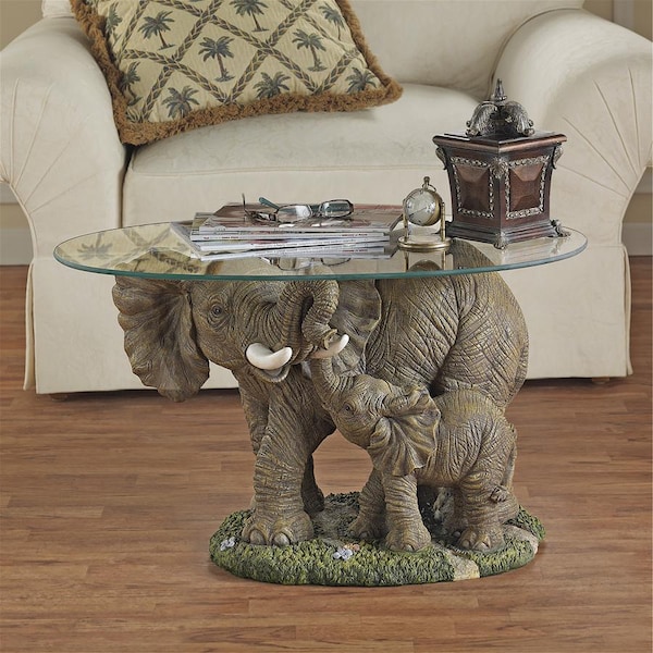 Design Toscano Elephant's Majesty Glass-Topped Cocktail Table - EU30543