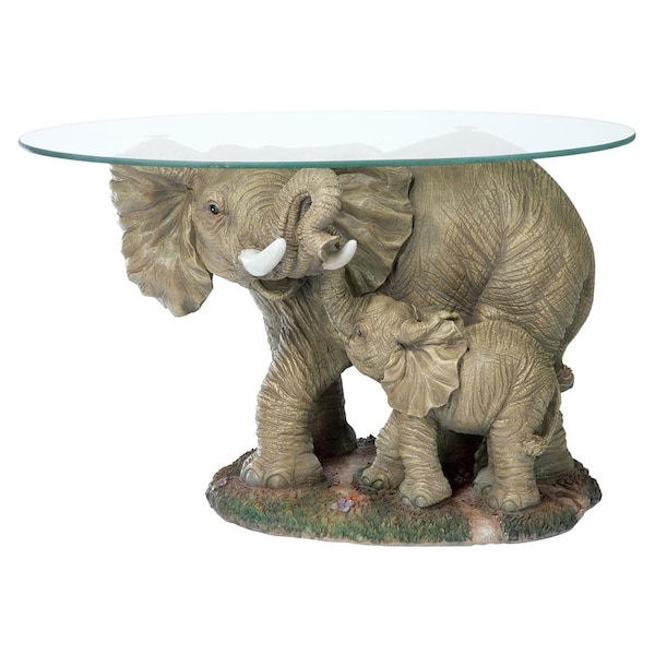 Design Toscano Elephant's Majesty Glass-Topped Cocktail Table - EU30543