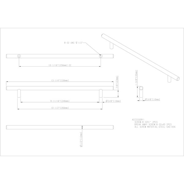 Elements By Hardware Resources 256 mm Center-to-Center Matte Black Naples Cabinet Bar Pull - 336MB
