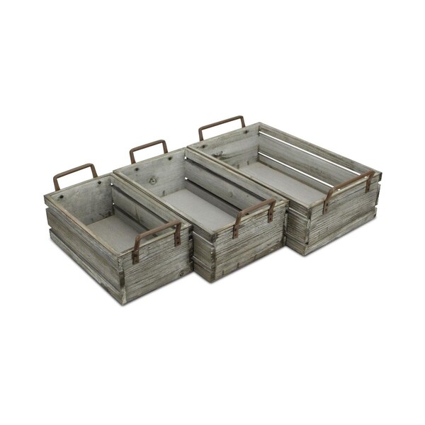 Cheungs Brown Wood Grain Slatted Rectangular Small Crate with Side Handles - Set of 3 - 5275-3LG