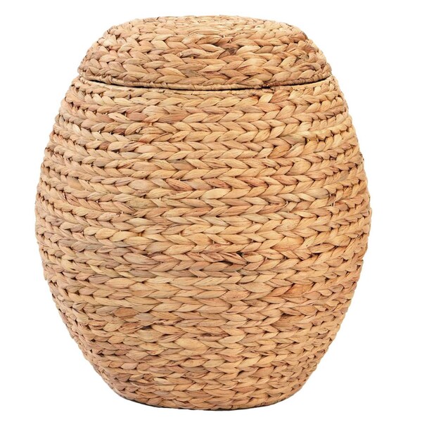 Vintiquewise Water Hyacinth Natural Multipurpose Barrel Storage Tub w/Lid, Basket for Organizing, Ottoman Stool - QI004214
