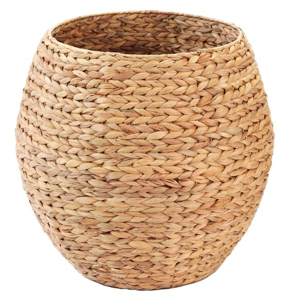 Vintiquewise Water Hyacinth Natural Multipurpose Barrel Storage Tub w/Lid, Basket for Organizing, Ottoman Stool - QI004214