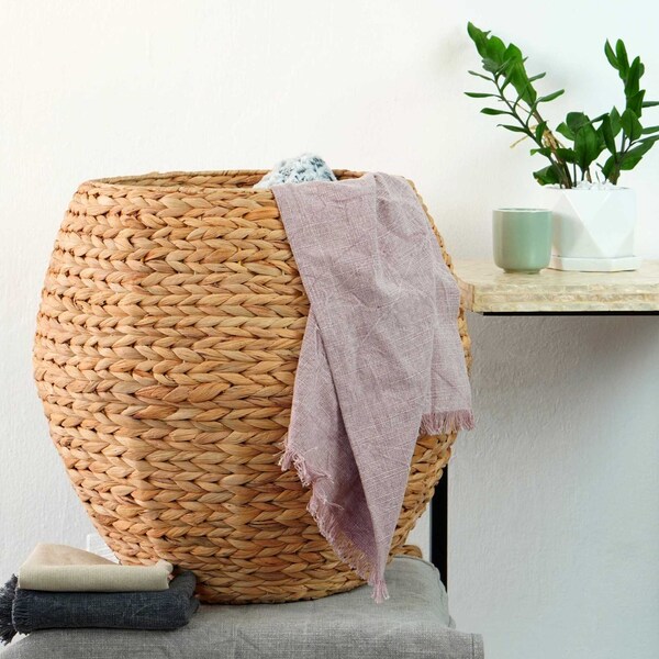 Vintiquewise Water Hyacinth Natural Multipurpose Barrel Storage Tub w/Lid, Basket for Organizing, Ottoman Stool - QI004214