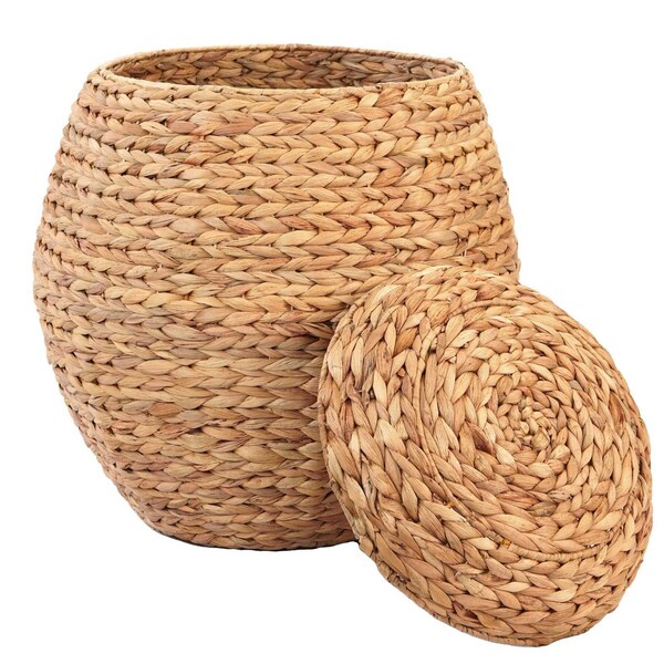 Vintiquewise Water Hyacinth Natural Multipurpose Barrel Storage Tub w/Lid, Basket for Organizing, Ottoman Stool - QI004214