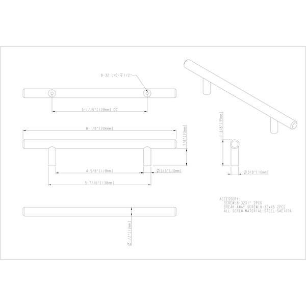 Elements By Hardware Resources 128 mm Center-to-Center Polished Chrome Naples Cabinet Bar Pull - 206PC
