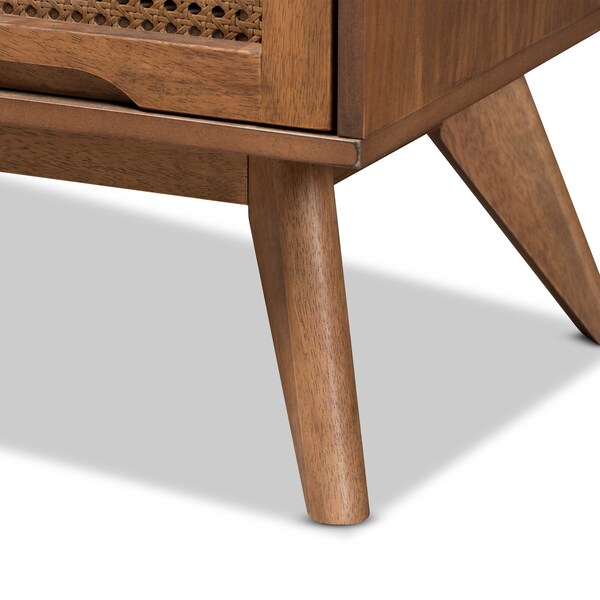 Baxton Studio Barrett Mid-Century Walnut Brown Finished Wood and Synthetic Rattan 4-Drawer Chest - 192-11299-ZORO