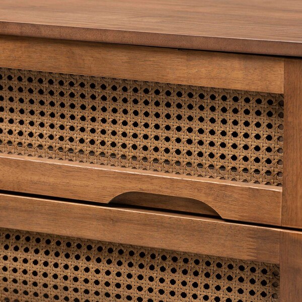 Baxton Studio Barrett Mid-Century Walnut Brown Finished Wood and Synthetic Rattan 4-Drawer Chest - 192-11299-ZORO