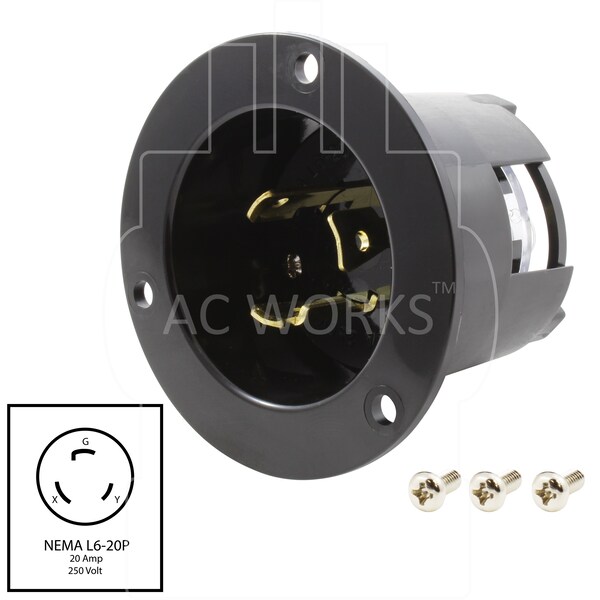 Ac Works 20A 250V L6-20P Power Input Inlet UL and C-UL Listed - ASINL620P