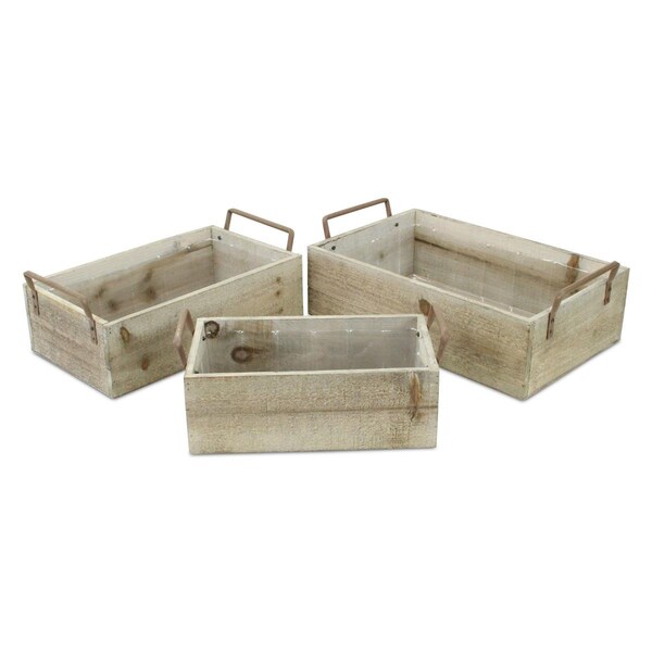 H2H Brown Wood Grain Rectangular Small Crate with Side Handles - Set of 3 - H22848567