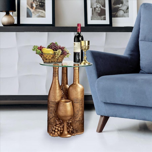 Design Toscano Wine and Dine Sculptural Glass-Topped Table - EU32574