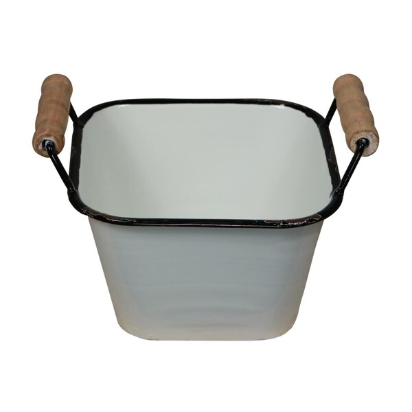 Cheungs Lacquered Finish White Storage with Side Wood Handles - Black Rim - 5012BK