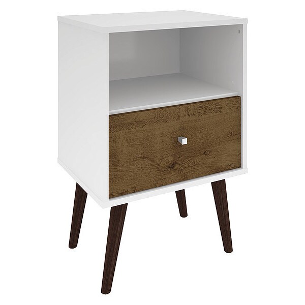 Manhattan Comfort Nightstand, Mid Century, White/Brown - 203AMC69