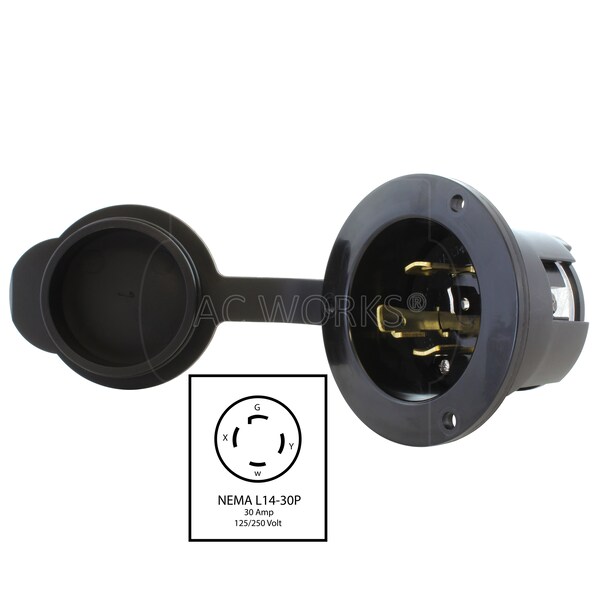 Ac Works 30A 125/250V L14-30P Power Input Inlet with Weather-tight Cover - ASINL1430P-FC