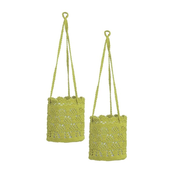 Heritage Lace 8 x 8 x 8 in. Mod Crochet Hanging Baskets, Citron Green - Set of 2 - MC-1080CG-S